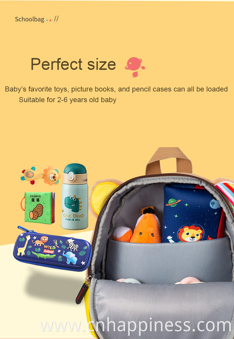 2022 Custom Logo Travel Trendy Neoprene Waterproof Cartoon Cute Animal Backpack Toddler Bag Baby Kindergarten Kids School Bags